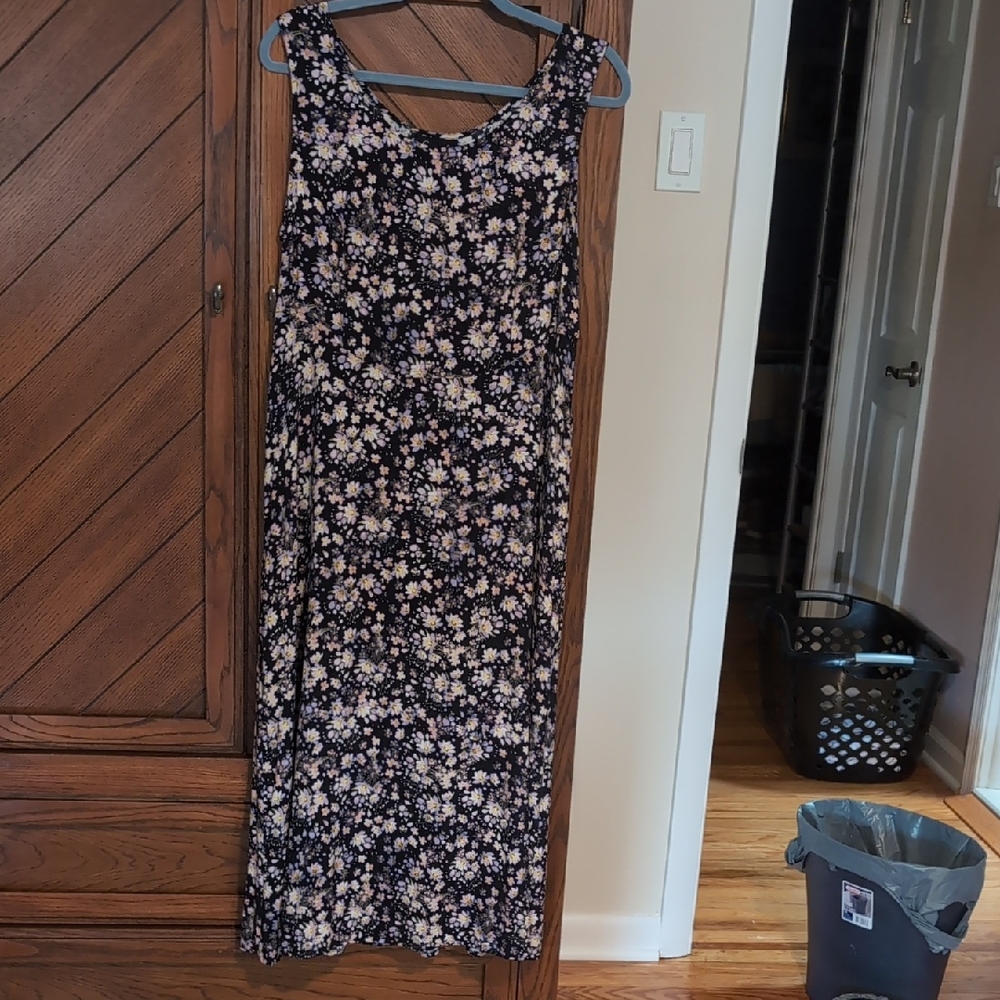 Connected Apparel Black With Pink And Purple Flowers Dress. Only Worn One Time.